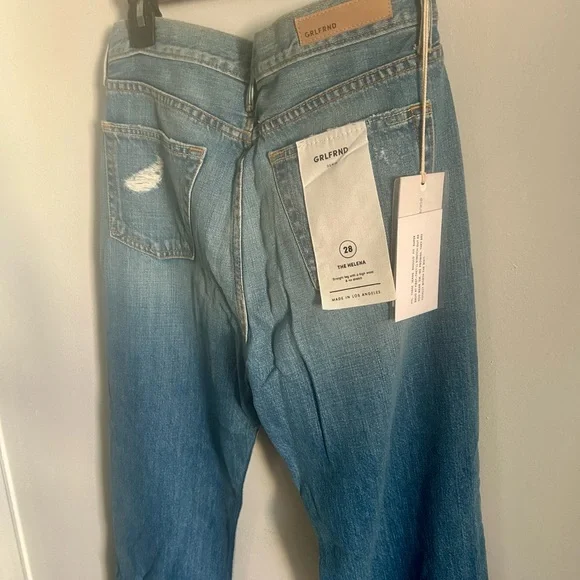 New GRLFRND The Helena Straight Leg Medium Wash Blue Distressed Ankle Denim Jean - Picture 6 of 11